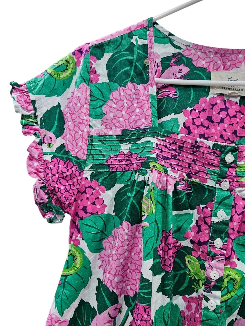Printfresh Secret Garden Pintuck Nightgown Pink Hydrangea Green Leaves Sz S NWOT - Picture 5 of 14